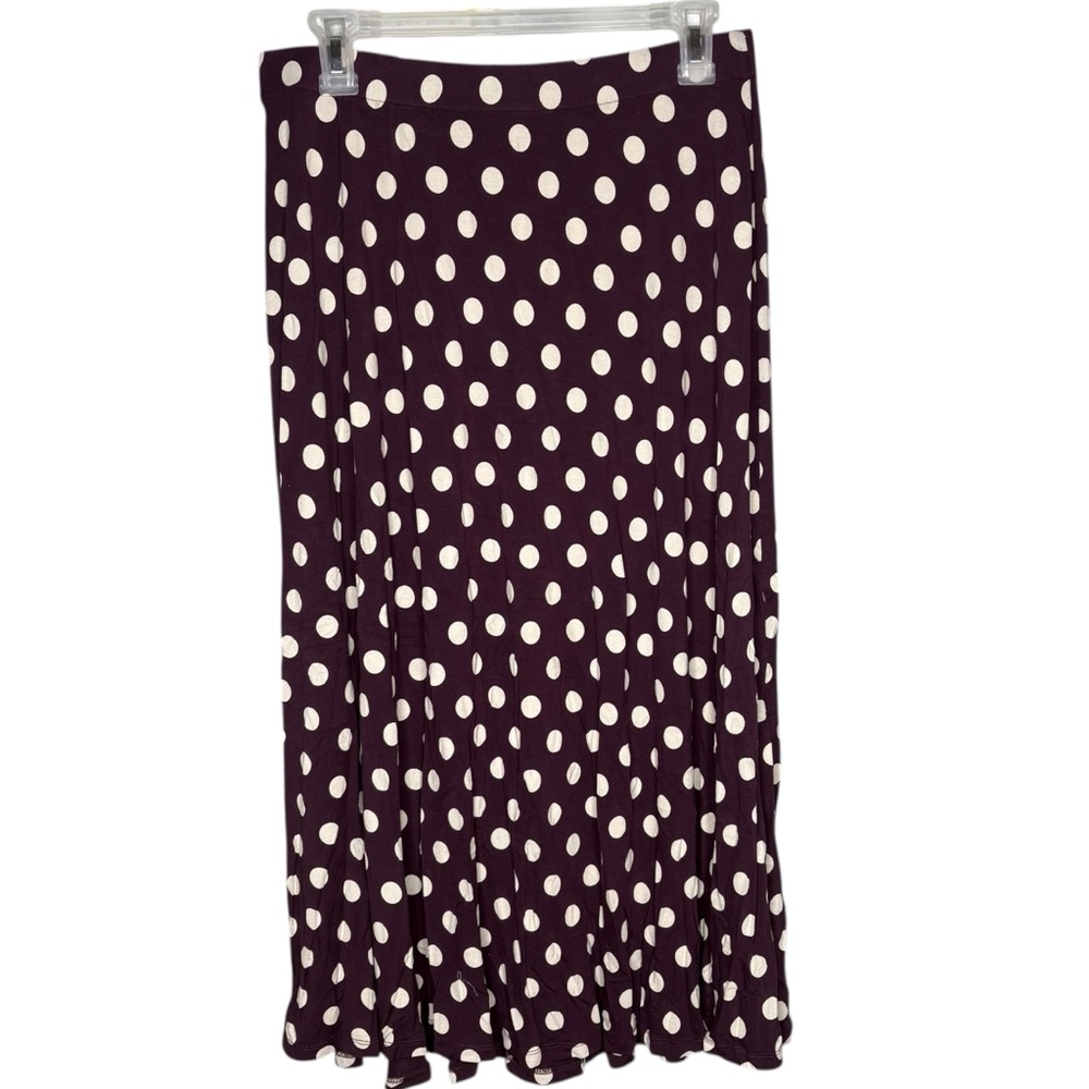 boden jersey midi skirt burgundy purple polka dot womens size 8 long